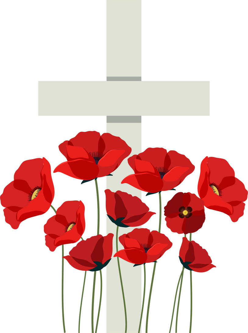 Poppy Flowers on Cross Gravestone for Remembrance Day Icon